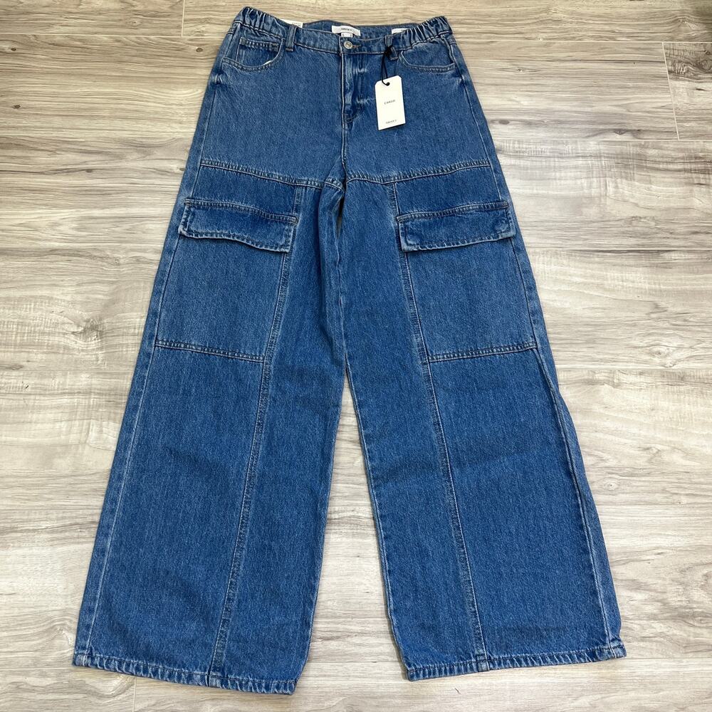 Forever 21 Women's Relaxed Fit Straight Leg Cargo Blue Jeans Size 25